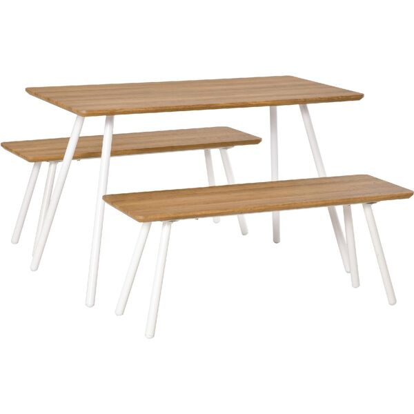 dechome 373ek835 set tavolo da pranzo con 2 panche in stile nordico in mdf e metallo bianco - 373ek835