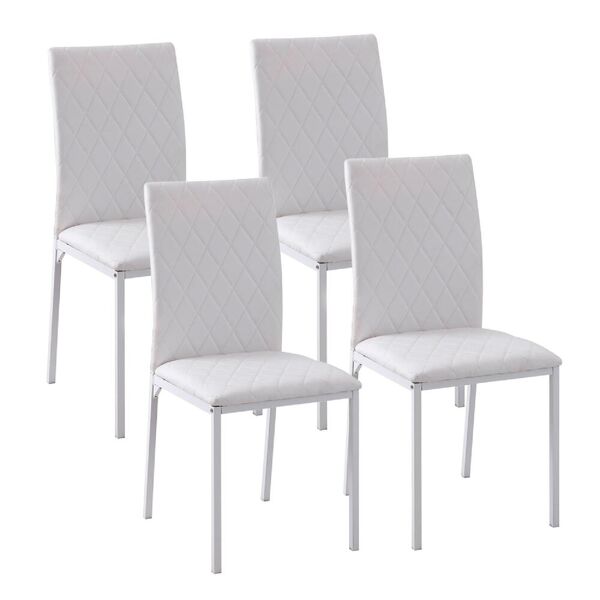 dechome 478wt835 set 4 sedie imbottite per sala da pranzo con rivestimento in similpelle 41x50x91cm bianco - 478wt835