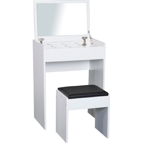 dechome 83115d tavolo da toeletta postazione trucco con specchio retrattile sgabello contenitore 9 bianco nero - 83115d