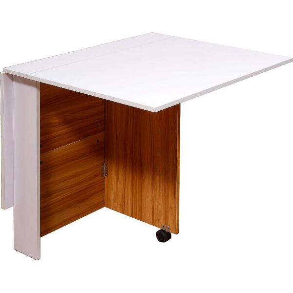 dechome 83341d tavolo da pranzo pieghevole con ruote bianco e legno 120x80x73 cm - 83341d