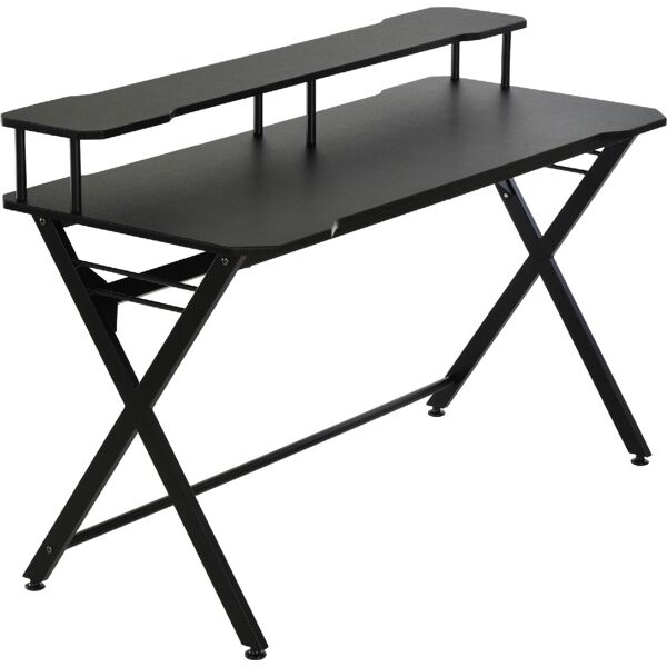 dechome 836d04 scrivania gaming con piano rialzato per monitor e gancio cuffie in mdf e acciaio nero 140x60x90 cm - 836d04