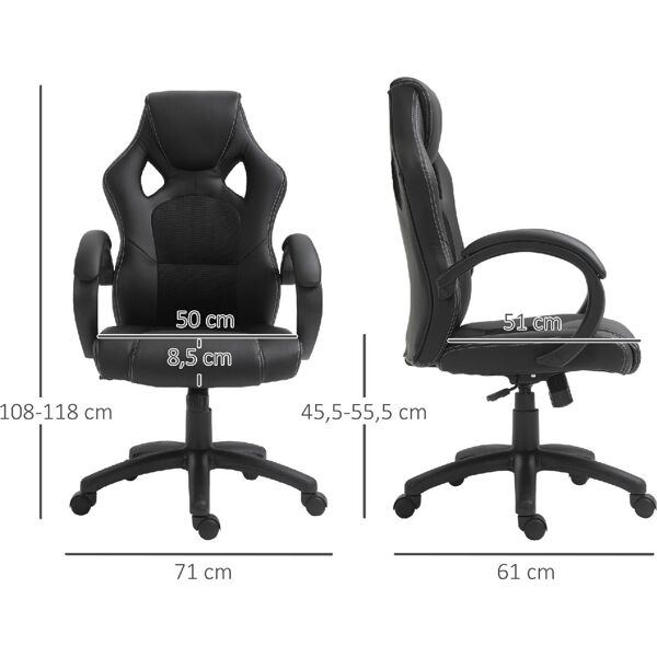 dechome 89a2 sedia da ufficio stile gaming nero - 89a2