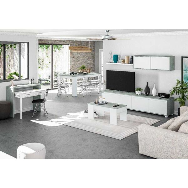 fores habitat ol1640a tavolino salotto con 2 ripiani 43x100x50h cm colore bianco / cemento - ol1640a