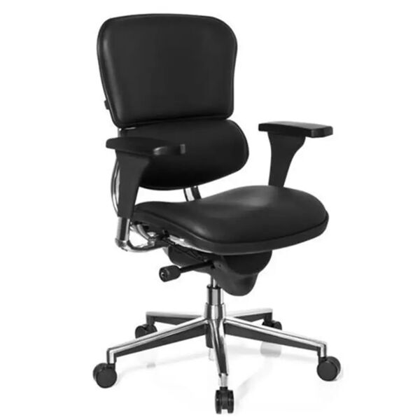 hjh sedia per ufficio london in vera pelle, con vari optional e opzioni di regolazione, in colore nero