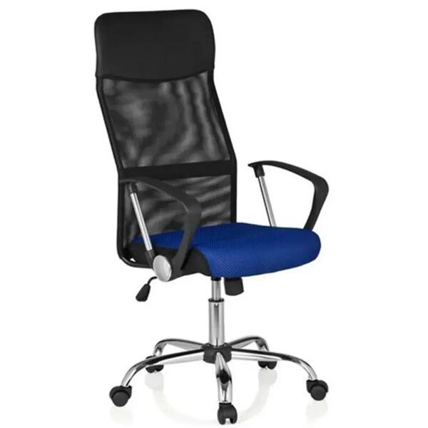 hjh sedia per computer modello oriol, schienale traspirante e base in alluminio, in blu e nero