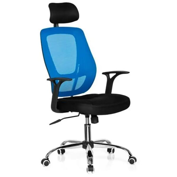 hjh sedia ergonomica calista, tessuto traspirante, telaio in metallo, in blu