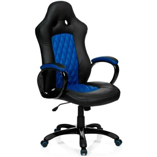 hjh sedia gaming racer executive, design sportivo, rivestimento in pelle, colori nero e blu