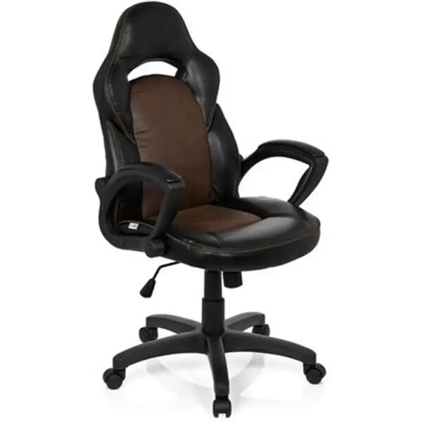 hjh sedia gaming brescia, design sportivo con spessa imbottitura ed elegante rivestimento in pelle, colore nero/marrone