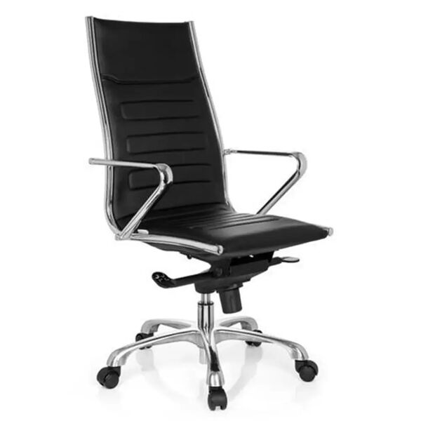 hjh sedia di design modello munich, con telaio in metallo cromato e rivestimento in pelle, colore nero