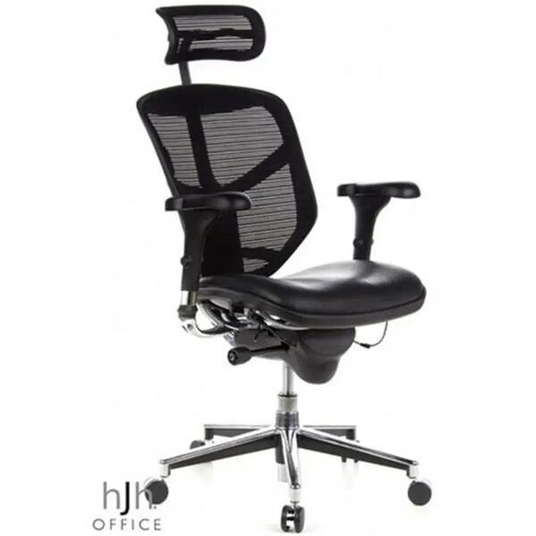 hjh sedia ergonomica in rete enjoy, 100% regolabile, sedile in pelle colore nero