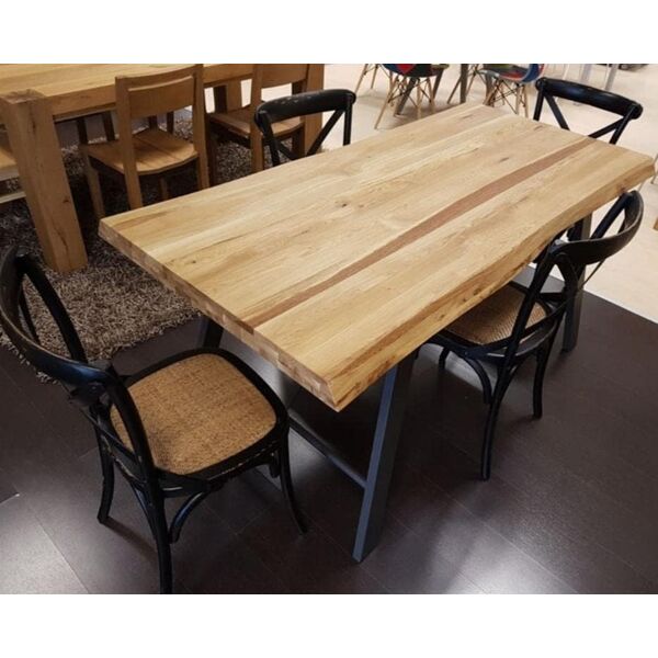 tavolo da pranzo piano massello spessore 4 gambe metallo a cavalletto 250x100