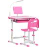 Homcom Banco Scuola con Sedia per Bambini 6-12 Anni con Altezza Regolabile, Piano Inclinabile a 45° e Lampada LED, in Acciaio e MDF, Rosa