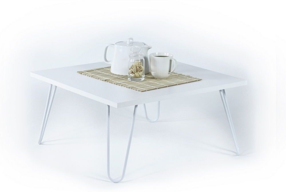 Toscohome Tavolino da salotto 60x60 cm con piano in legno colore bianco e struttura in metallo - Ilia