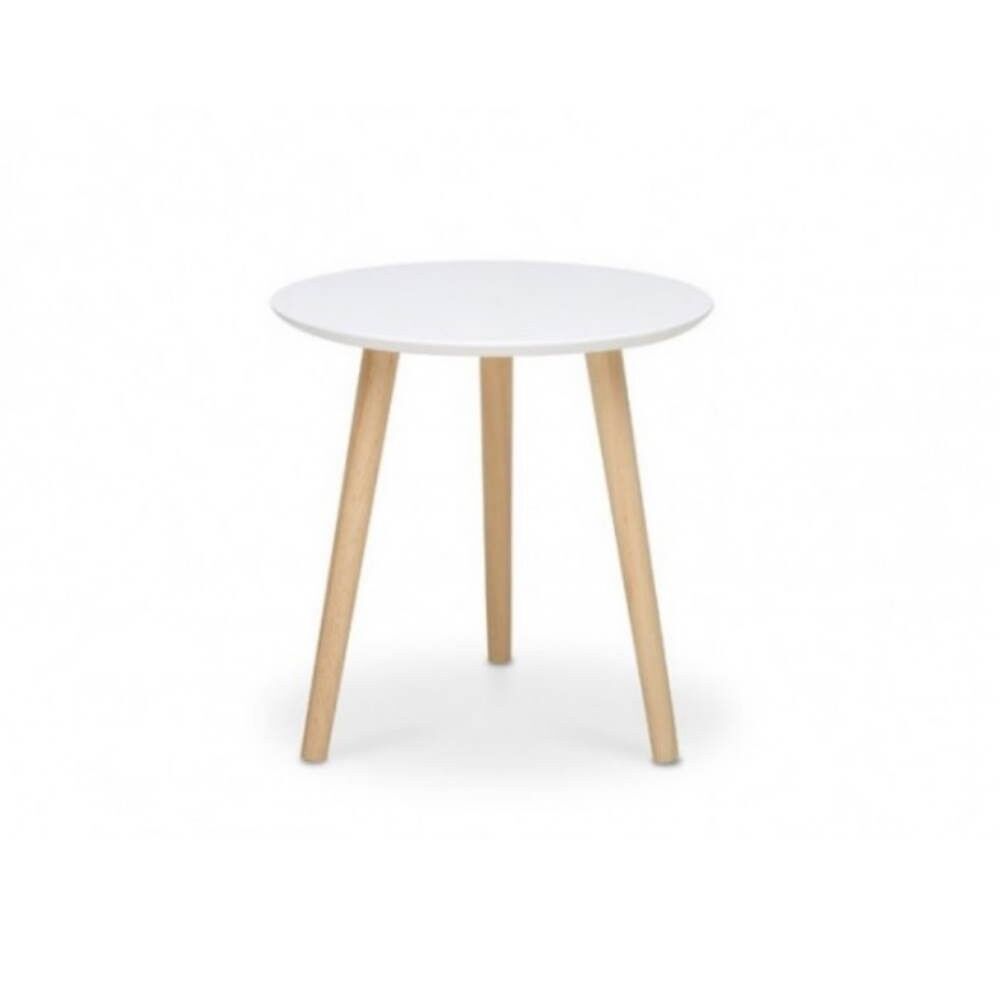 Toscohome Tavolino tondo da salotto 48cm colore bianco e legno naturale - Imola