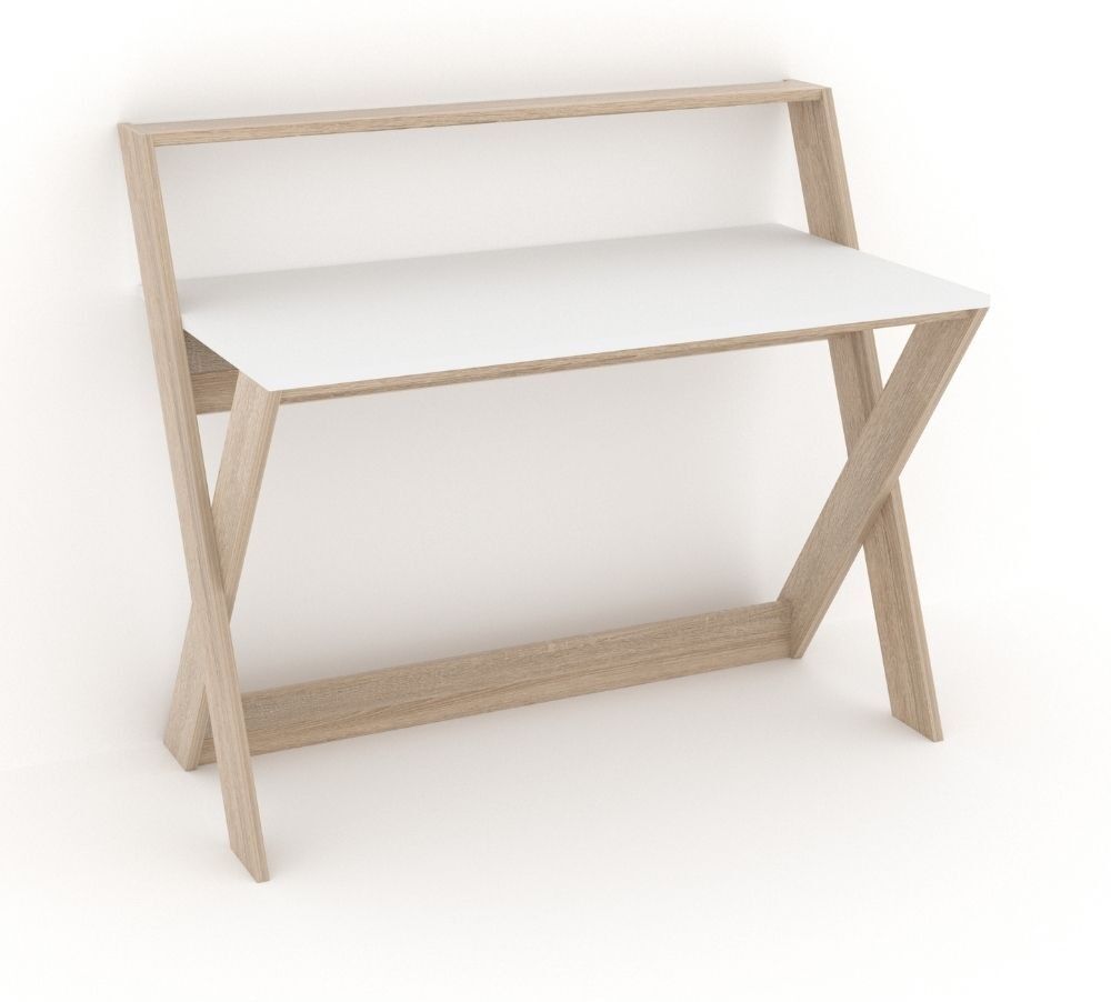 Toscohome Scrivania 113x59 cm in legno con piano colore bianco stile scandinavo - Alixus