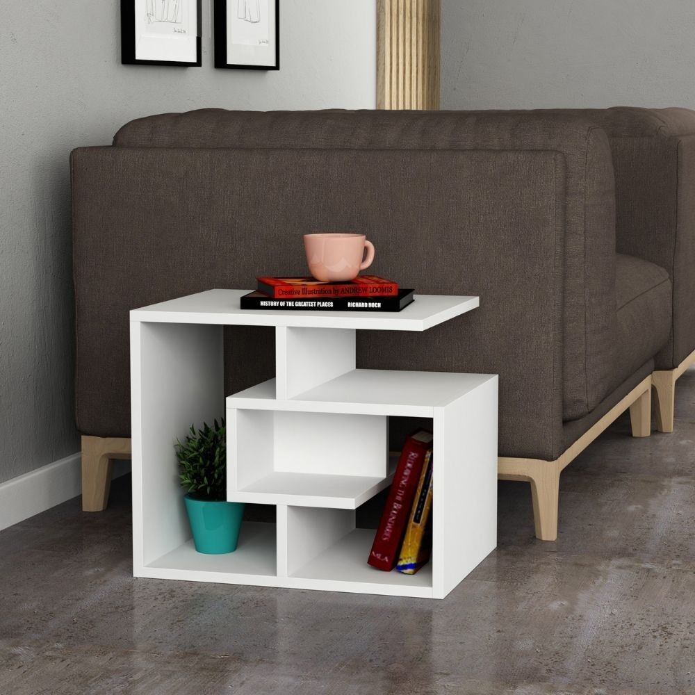 Toscohome Tavolino da salotto 54x40 cm in legno con ripiani colore bianco - Labirent