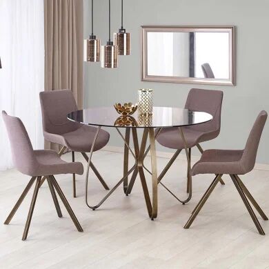 garneroarredamenti Tavolo 120x120cm da pranzo in vetro rotondo marrone oro antico Ulisse Gihome®