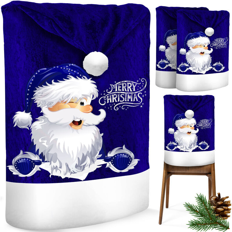 KESSER - Premium Christmas set coprisedia coprisedia cappello di Babbo Natale decorazione natalizia per sedie slipcovers blu / bianco / 4 pezzi