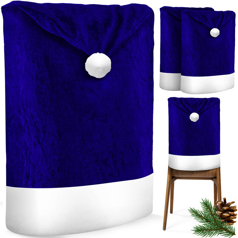 KESSER - Premium Set coprisedia natalizio coprisedia cappello di Babbo Natale decorazione natalizia per sedie slipcovers blu / bianco / 4 pezzi