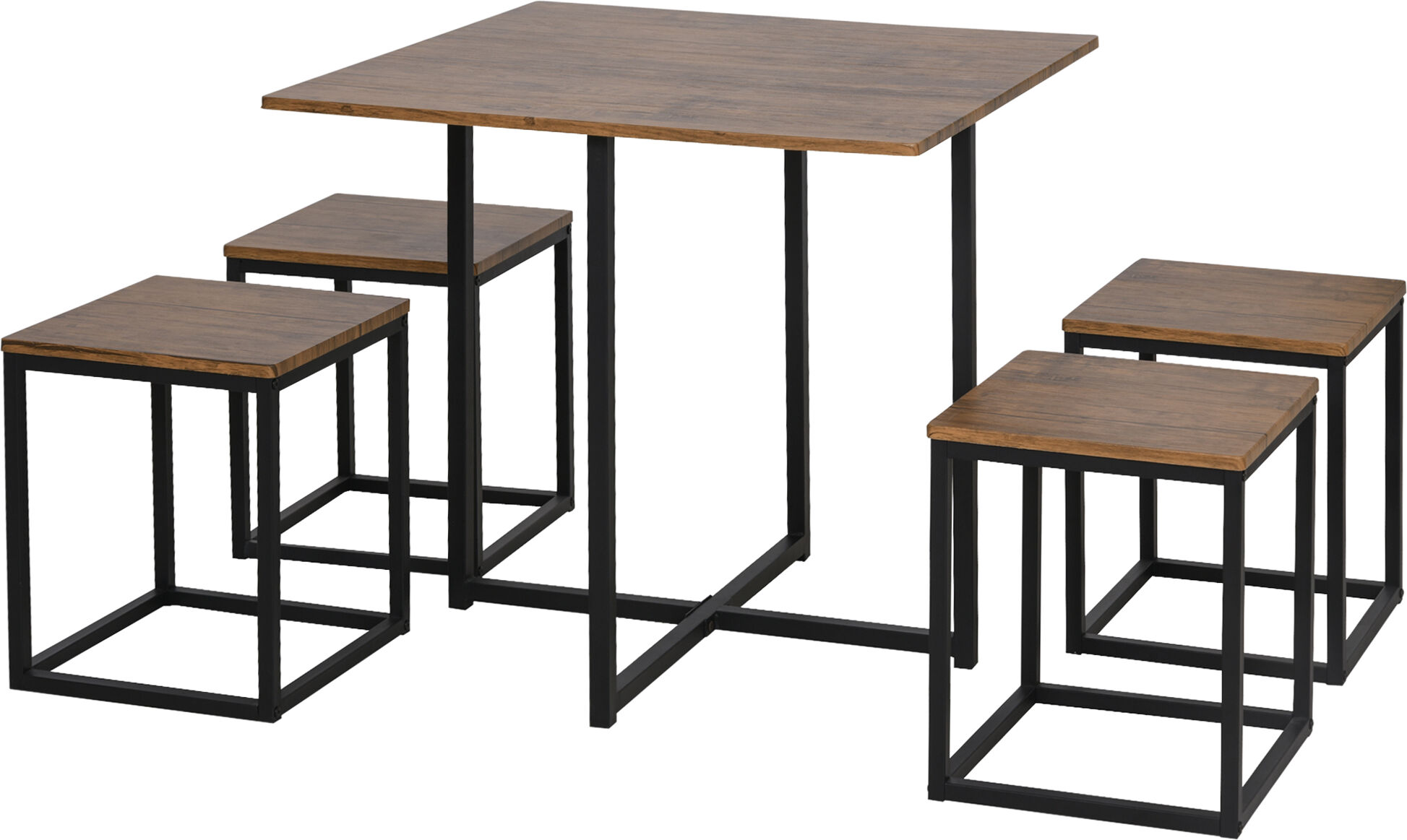 Homcom Set 5 Pezzi Tavolo Bar con Sgabelli in Stile Industriale per Cucina, Casa o Ristorante, Nero e Color Legno