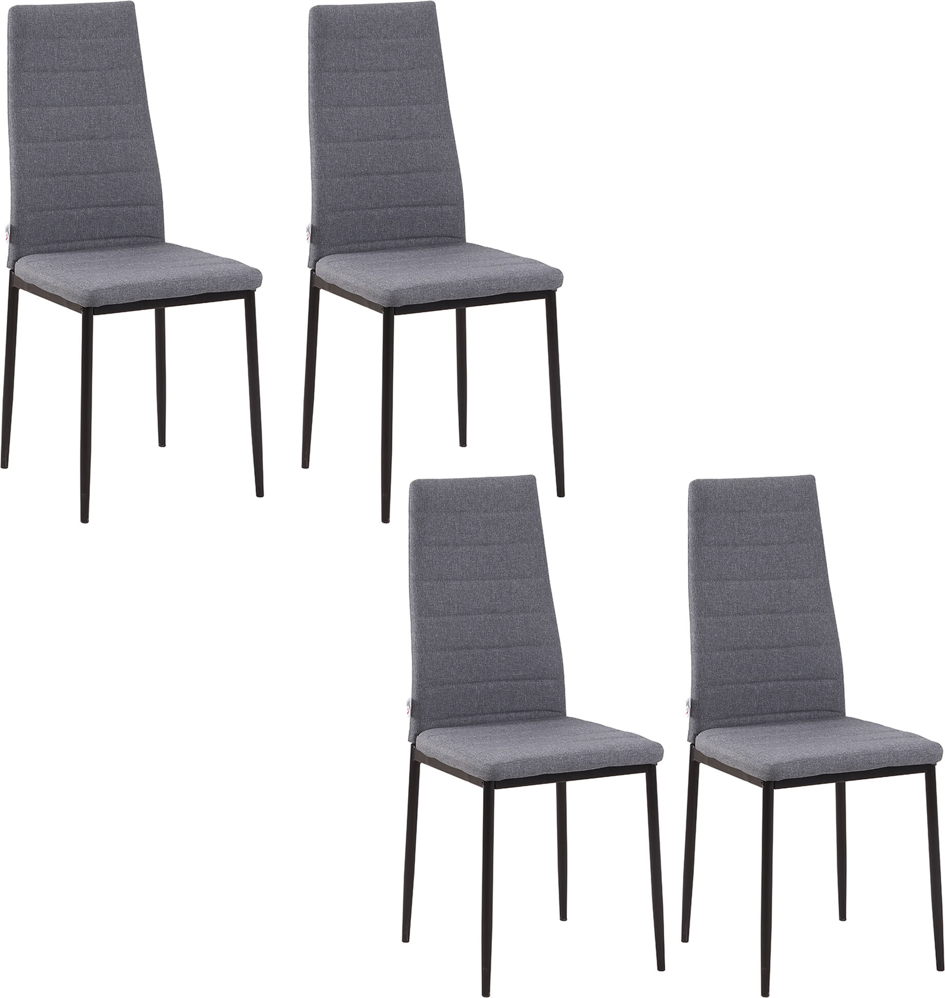 Homcom Set 4 Sedie Imbottite per Soggiorno Sedie Sala da Pranzo Moderne, in Metallo e Tessuto Grigio