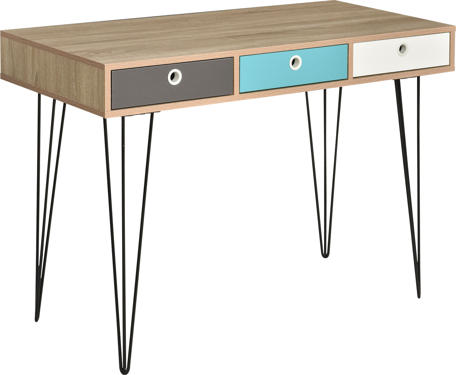 Homcom Scrivania Tavolo del Design Nordico Tavolo con Cassetti Bainco, Grigio, Verde, in Legno e Metallo, 110x50x77.5cm