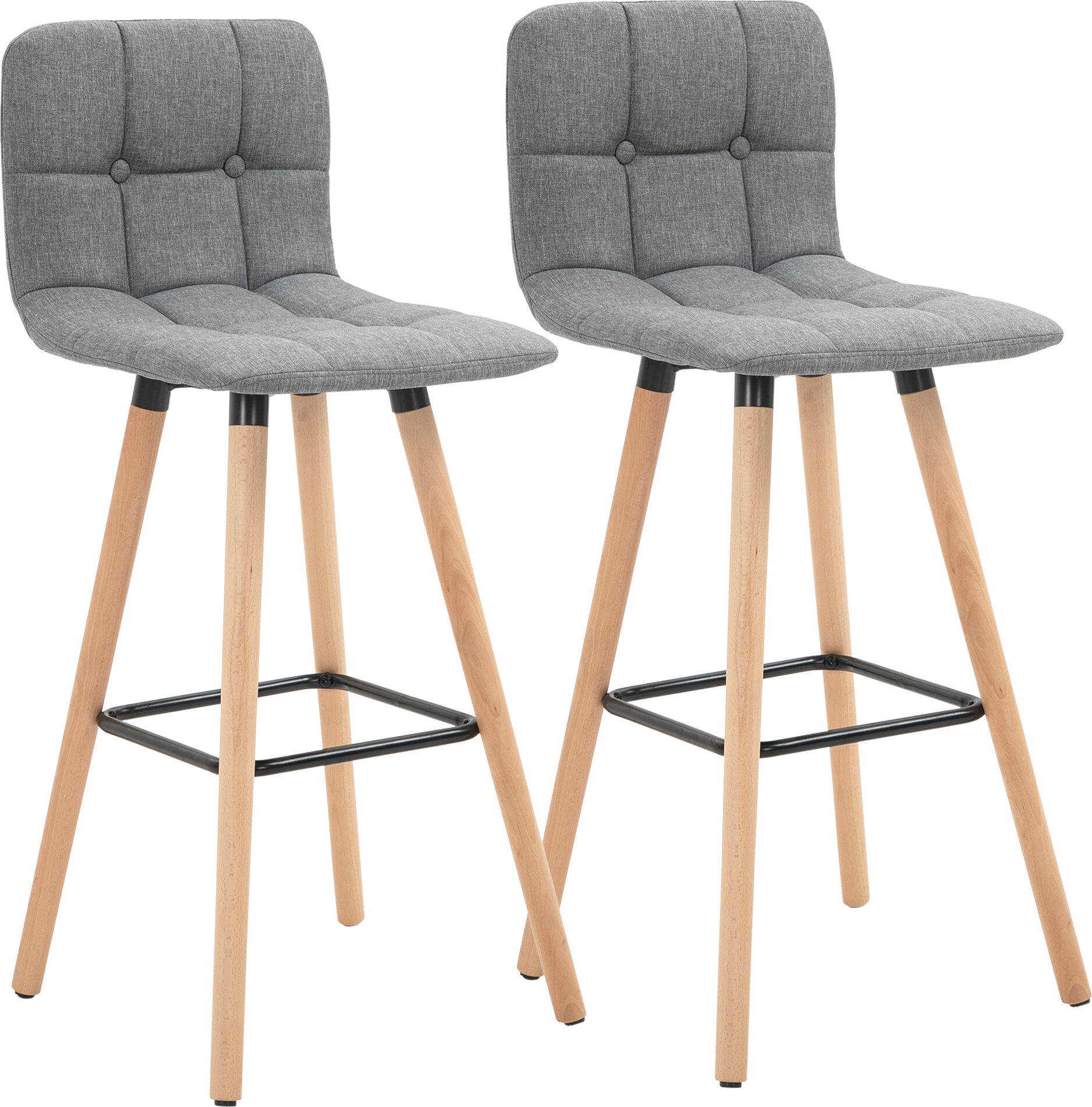 Homcom Set 2 Sgabelli da Bar con Schienale e Poggiapiedi, Seduta Imbottita in Tessuto e Gambe in Legno, 41.5x47x97.5, Grigio