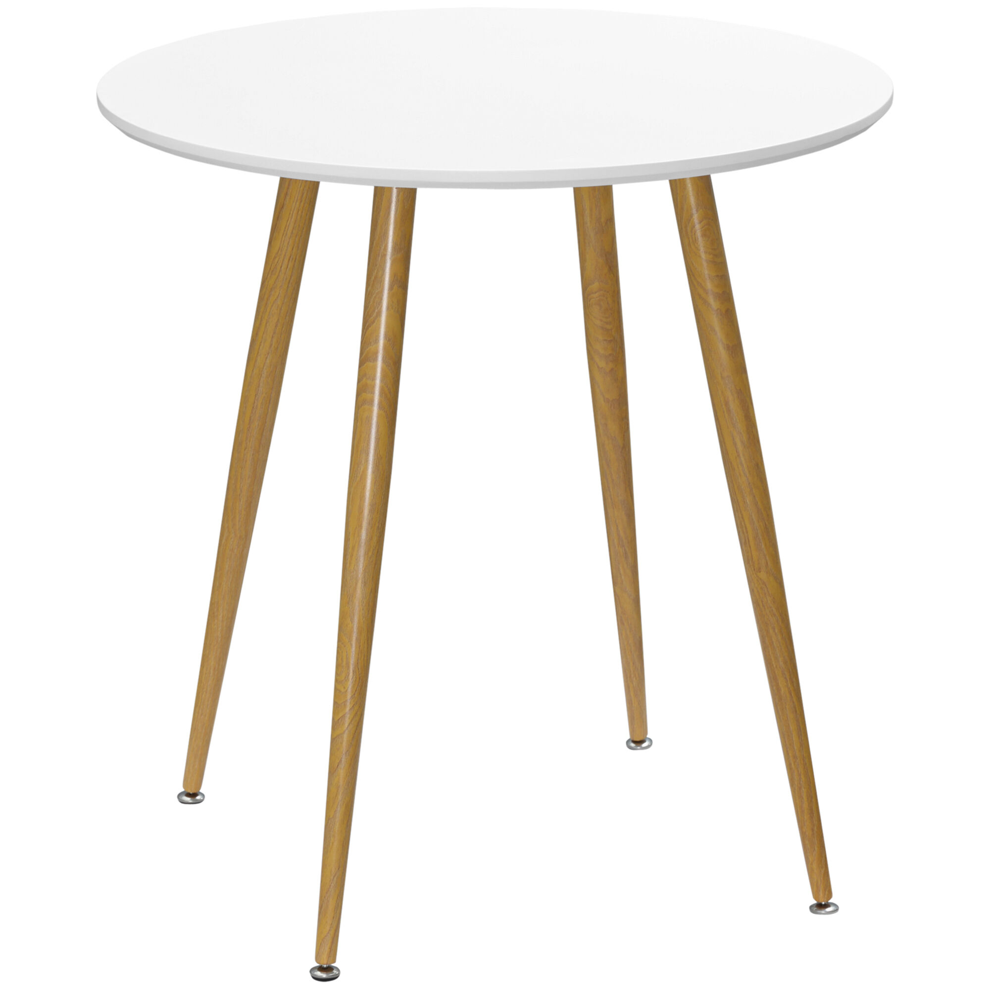 Homcom Tavolo da Pranzo Rotondo per 2 Persone in MDF e Metallo, Φ72x75 cm, Bianco e color Legno