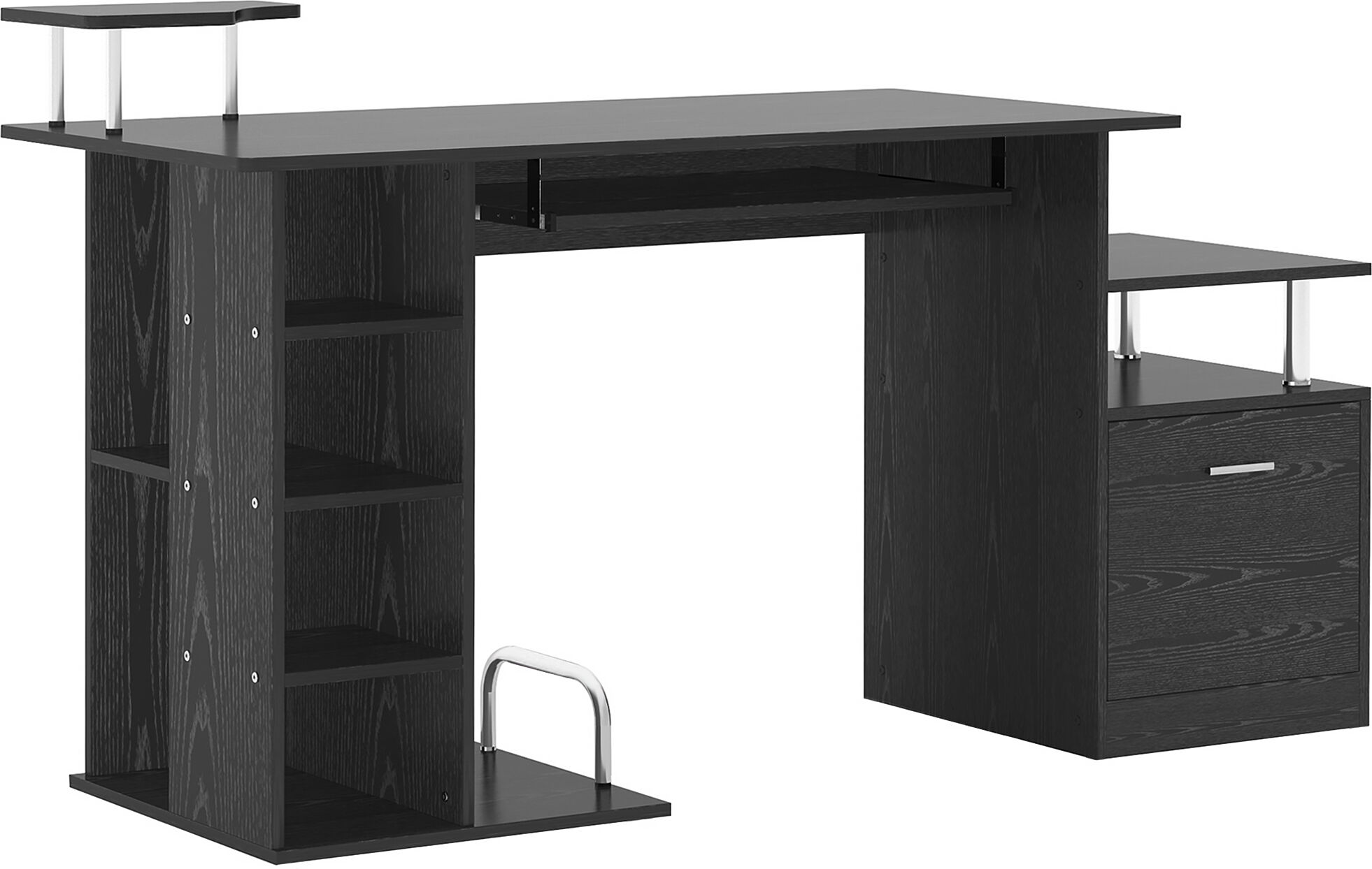 Homcom Scrivania PC Moderna con Cassetti, Ripiani e Tastiera Estraibile, per Casa o Ufficio in Legno Nero 152x60x88cm