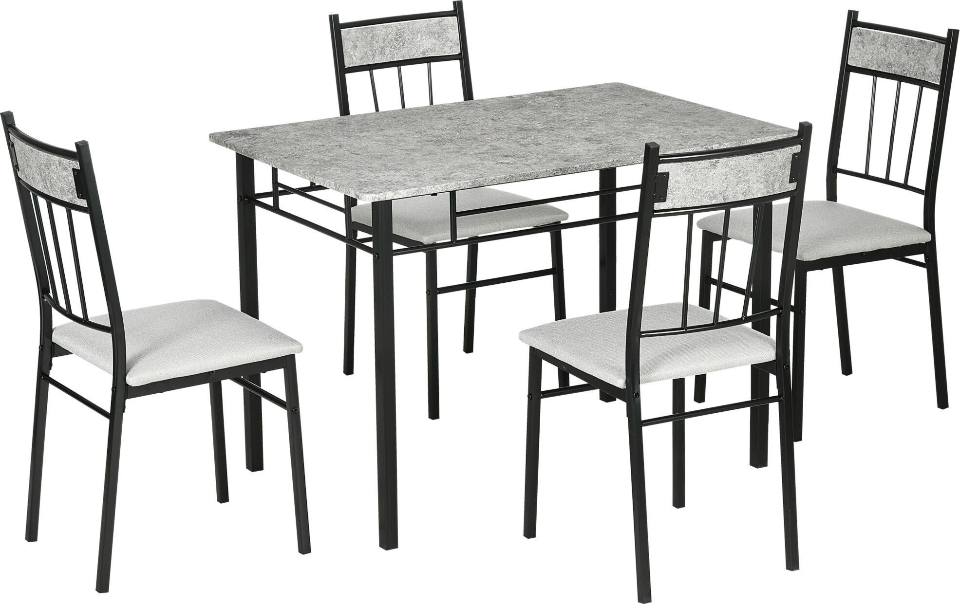 Homcom Set Tavolo e Sedie 5pz, Tavolo da Pranzo Rettangolare in Metallo e MDF e 4 Sedie da Pranzo con Seduta Imbottita in Gommapiuma e Poliestere