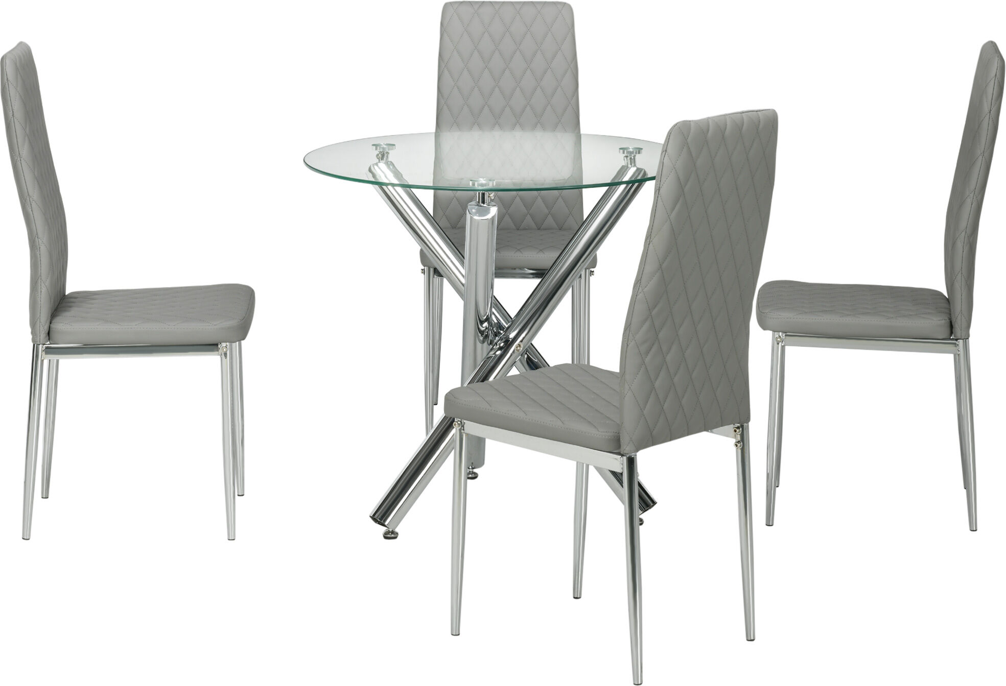 Homcom Set da Pranzo con Tavolo Rotondo in Vetro e 4 Sedie in Similpelle PU, Grigio