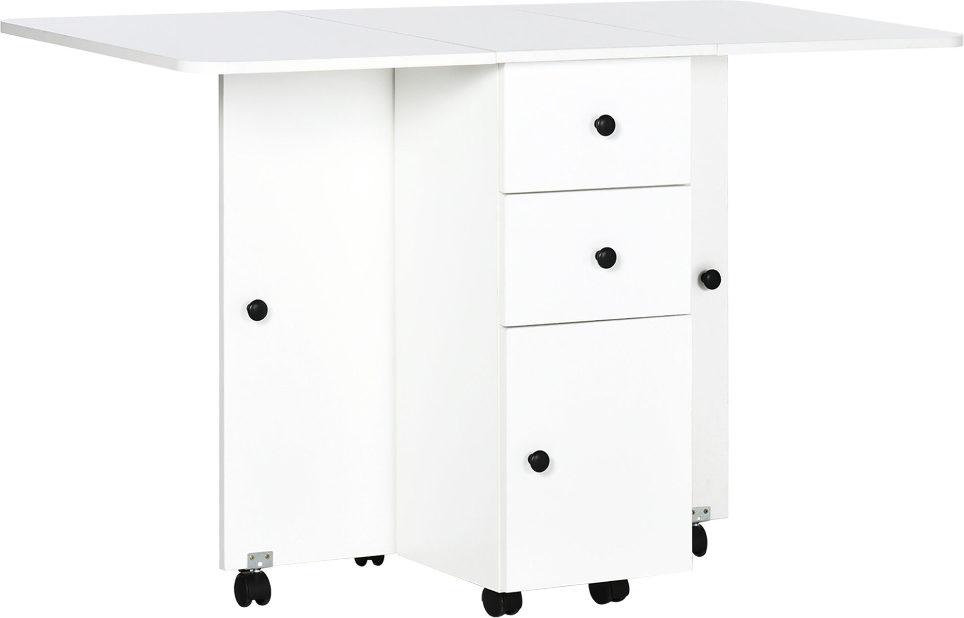 Homcom Tavolo a Ribalta per 6 Persone max con 2 Cassetti, Armadietto e Ripiano, in Truciolato, 120x60x76.5 cm, Bianco