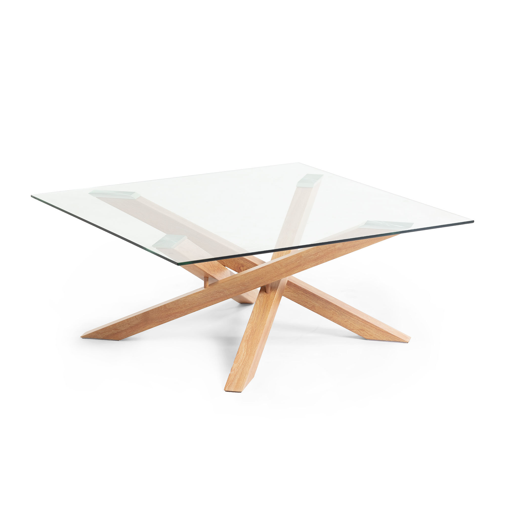 Kave Home Tavolino da caffè Kamido 90 x 90 cm piano vetro gambe metallo rifinite legno