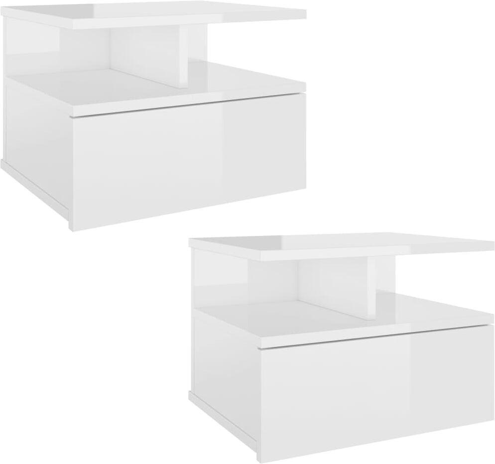 vidaXL Comodini Pensili 2pz Bianco Lucido 40x31x27cm Legno Multistrato