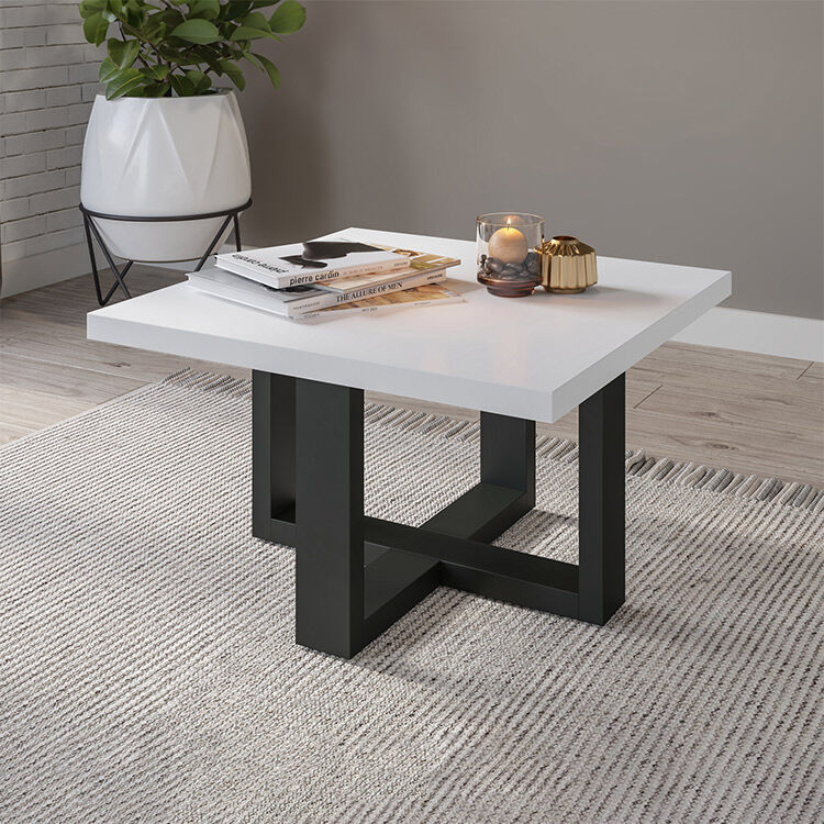 garneroarredamenti Tavolino 75x75cm da salotto bianco opaco nero Lines