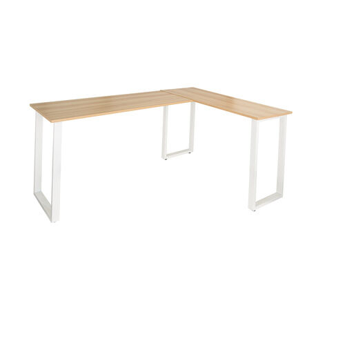 hjh OFFICE WORKSPACE BASIC I   165x120 - Scrivania ad angolo Rovere Chiaro/Bianco