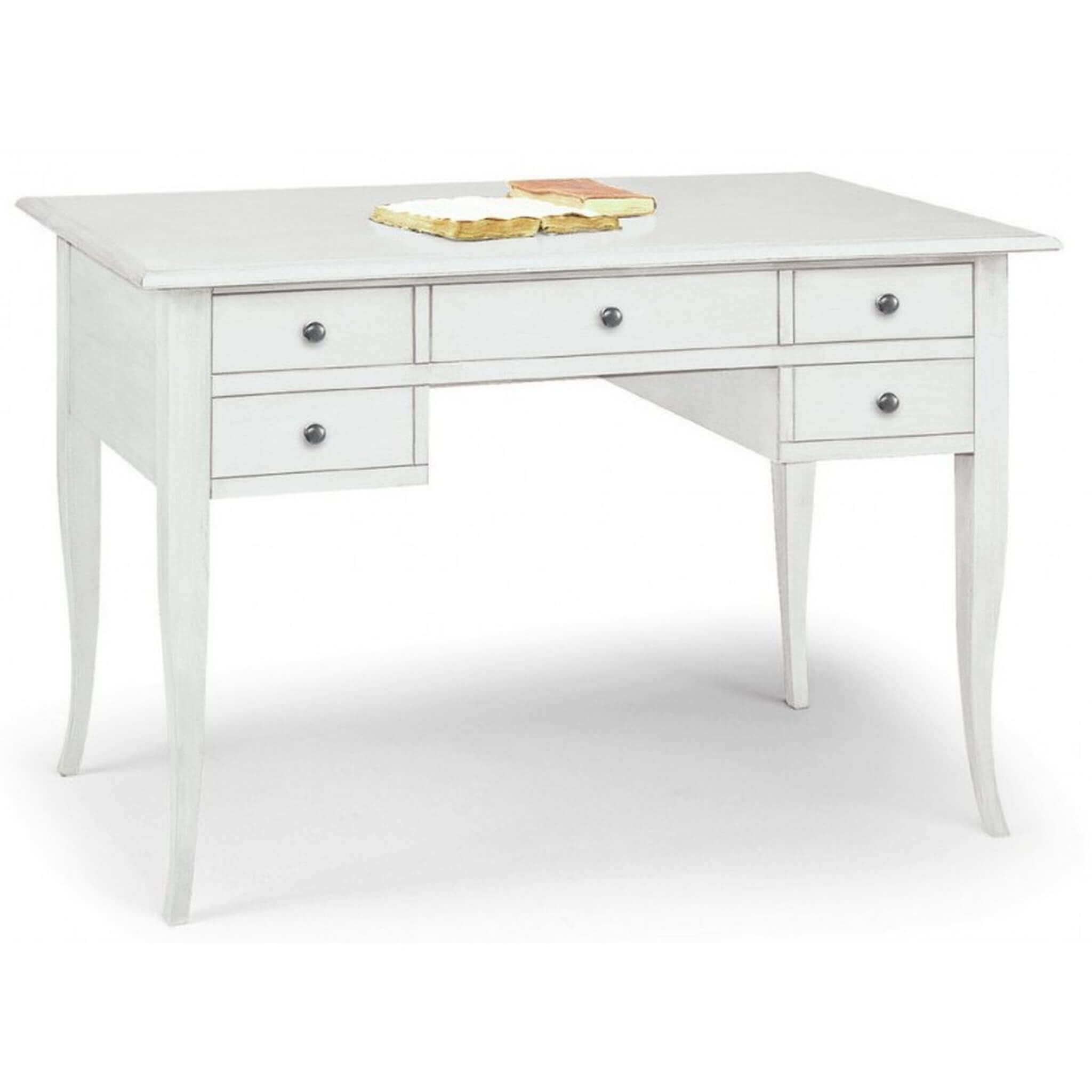 Milani Home Scrittoio In Legno Massello 107x56x81 Bianco 107 x 80 x 56 cm