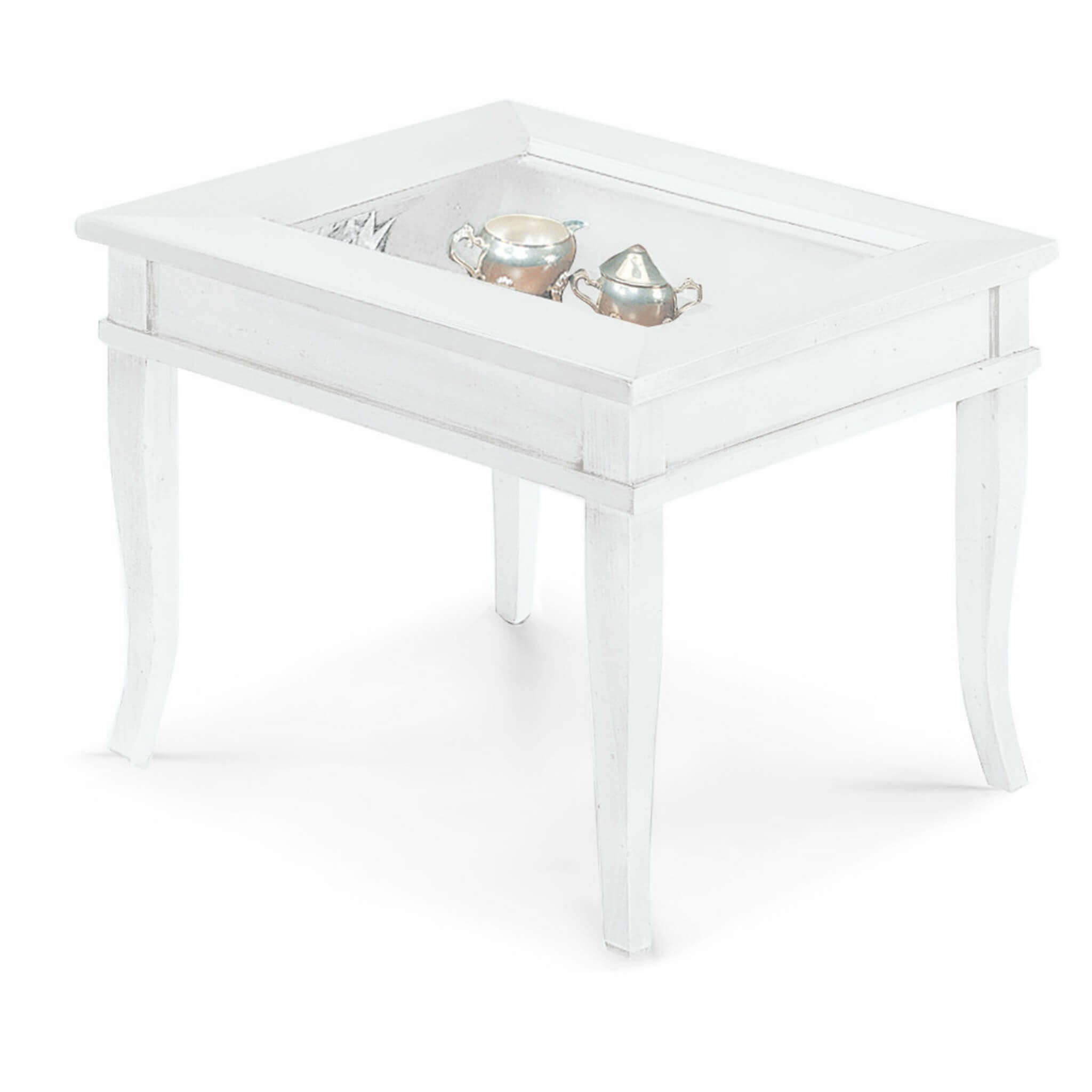 Milani Home Tavolino Bacheca In Legno Massello Piano Vetro 60x60 Bianco 60 x 45 x 60 cm