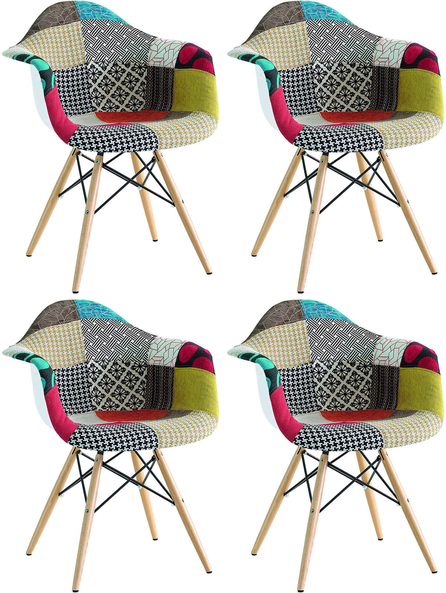 Milani Home Set Di 4 Poltrone Patchwork Moderne Di Design Seduta In Tessuto Struttura In Me Multicolor 65.5 x 79.5 x 62.5 cm