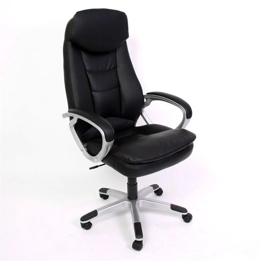 Sediadaufficio Poltrona per ufficio/Gaming ROBINSON, schienale extra alto, poggiatesta integrato, in pelle nera