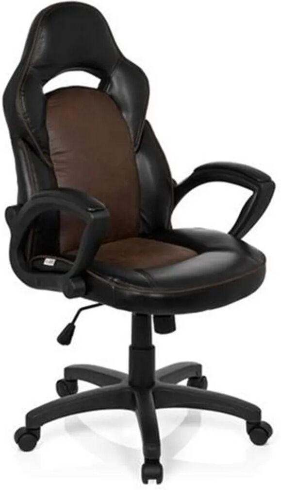 Hjh Sedia Gaming BRESCIA, design sportivo con spessa imbottitura ed elegante rivestimento in pelle, colore nero/marrone