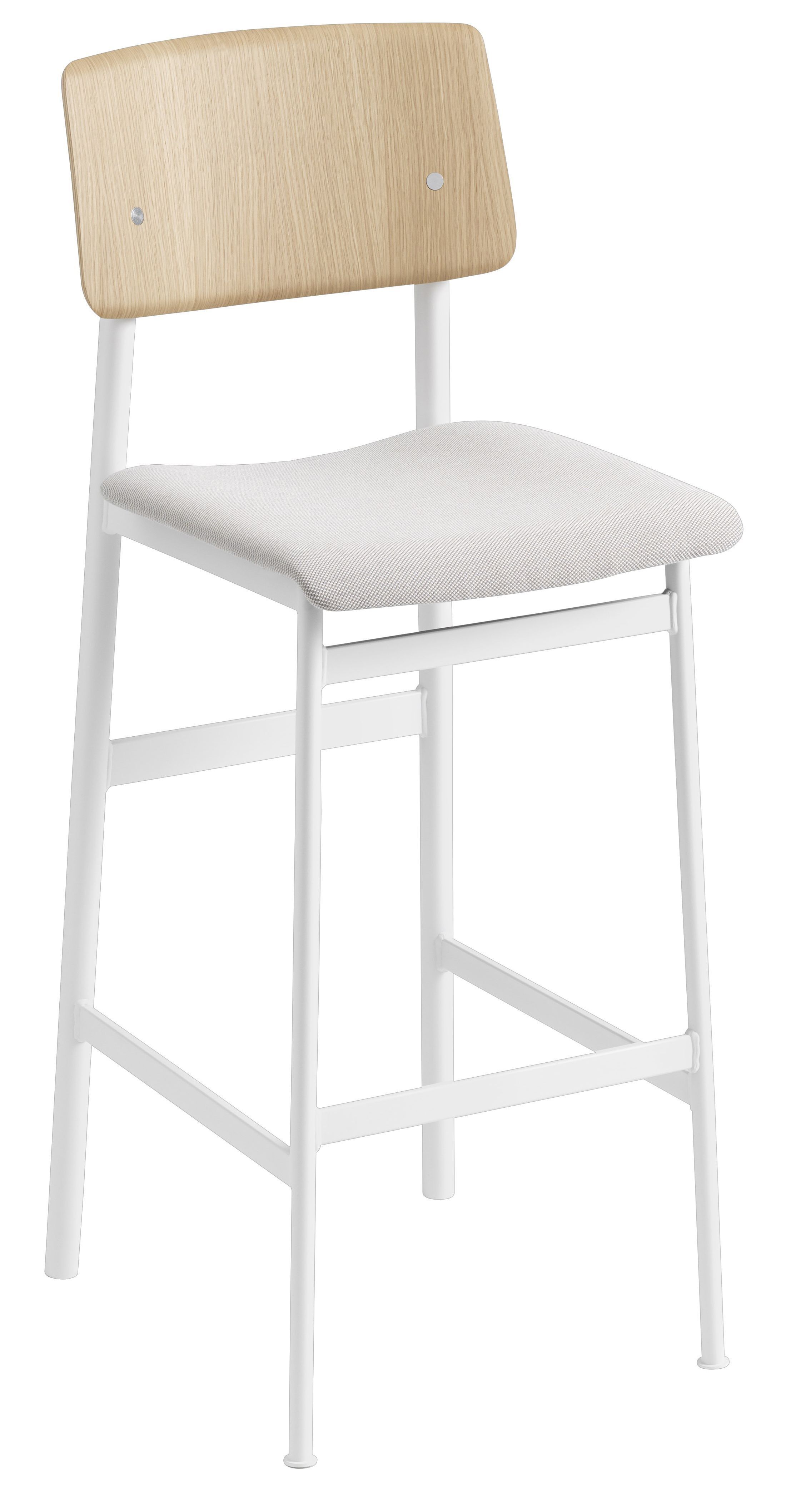 Muuto Loft gestoffeerde barkruk 75cm Steelcut Trio 205 Wit/Eiken