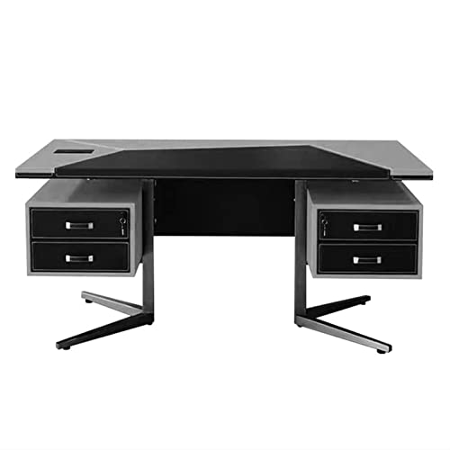 PANAZU Computer Tafel Lederen Bureau Eenvoudige Grijze PC Laptop Bureau met Opslag Laden Moderne Luxe Home Office Schrijven Kantoor Bureau 1.6m/1.8m Leren Werkstation Werkstations