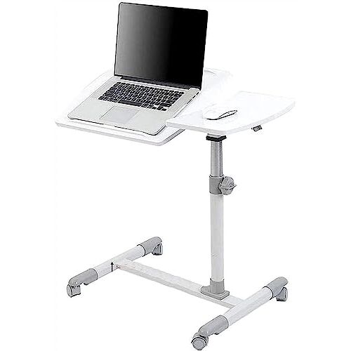 AWUPBDKR Verstelbare bureau-laptop-bureauwagen, in hoogte verstelbaar draaibaar bureau, kantelbaar splitpaneel, verstelbaar, wit, één maat
