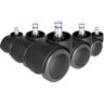 hjh OFFICE 5 x wielen voor harde vloeren, ongeremd, 10 mm/50 mm, bureaustoelwielen (5 stuks)