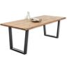 Stella Trading Benny Eettafel, boomrand, massief hout, eiken, hoogwaardige boomrandtafel met zwart metalen frame, voor uw eetkamer, 220 x 75 x 100 cm, metaal