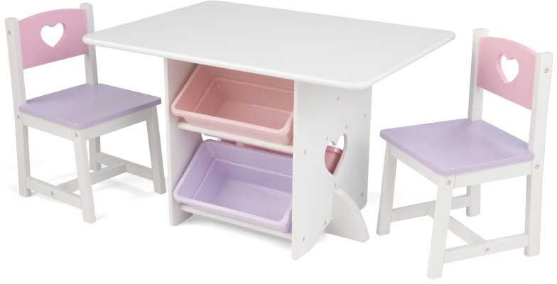 Kidkraft Tafel en 2 stoelen met hartjes en pastelkleurige bakken - 26913