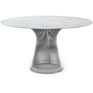 Knoll Platner Large Round Dining Table Polished Nickel / Arbescato Marble Top