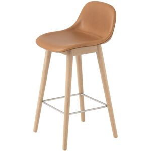 Muuto Fiber Bar Stool W. Backrest Wood Base 65 Cm Refine Leather Cognac/oak