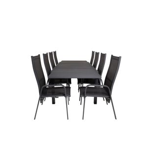 Marbella hagesett bord 100x160/240cm og 8 stoler Copacabana svart.